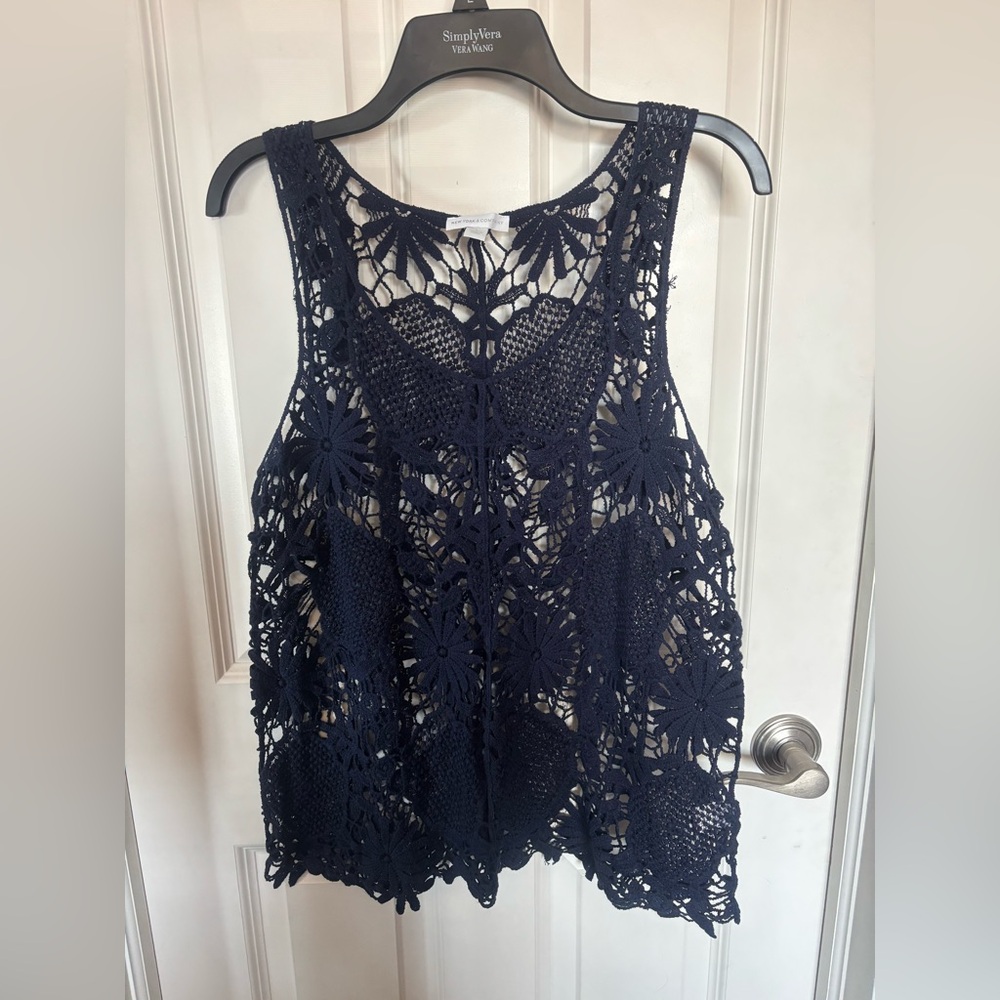 New York & Company Navy Crochet Sleeveless Top